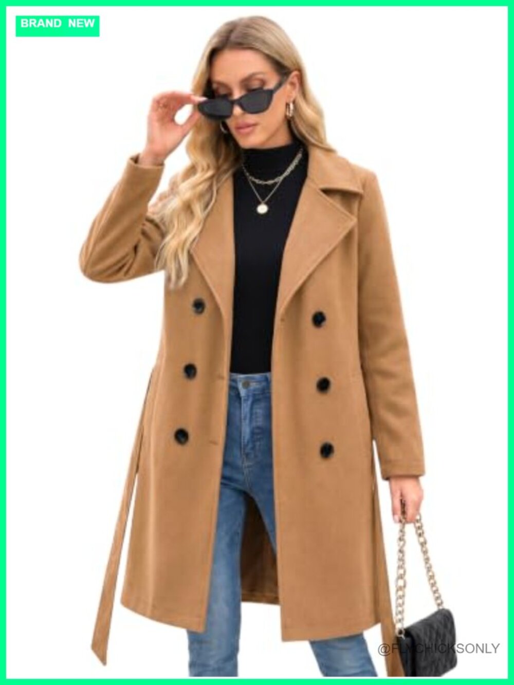 Faux Wool Trench Coat Double-Breasted Winter Pea Coat